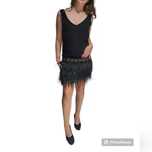 GUESS BY Marciano jeweled & Feather mini V-tank Party Coctail dress  Size xS